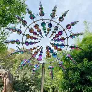 Metal Windmill, 3D Aerodynamics Catcher, Magical Rotating Windmill for Outdoor Garden Lawn Courtyard Directional Marker Decoration, Garden Sculptures Statues, Garden Accessories