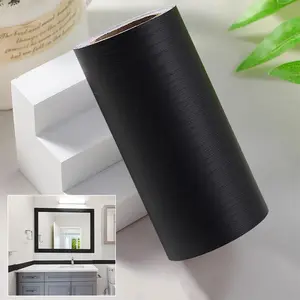 Black Wood Grain Peel-and-Stick Wallpaper Border - 10M (32.8Ft x 3.94In) Removable PVC Waterproof  for Bedrooms,  (Mirror Frame & Tile Application) kitchen decor decorative