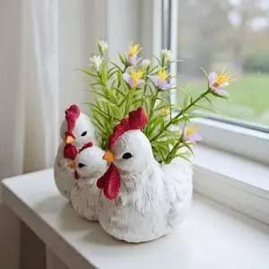 Chicken Mom and Three Chicks Planter Decor, Elegant Country Style, Accents, Perfect for Graduation Celebrations