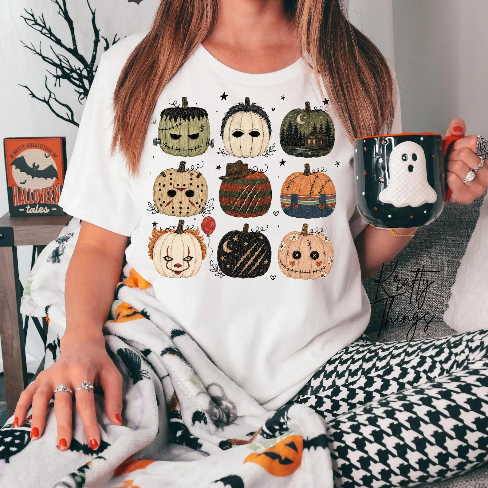 Comfort Colors Spooky Pumpkins Shirt, Horror Movie Pumpkins, Halloween Pumpkin Faces T-shirt, Cute Spooky Jack-O'-Lanterns