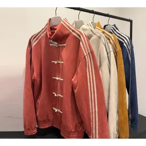 Silk Stand Collar Button Jacket for Men Spring Loose Tang Suit Coat