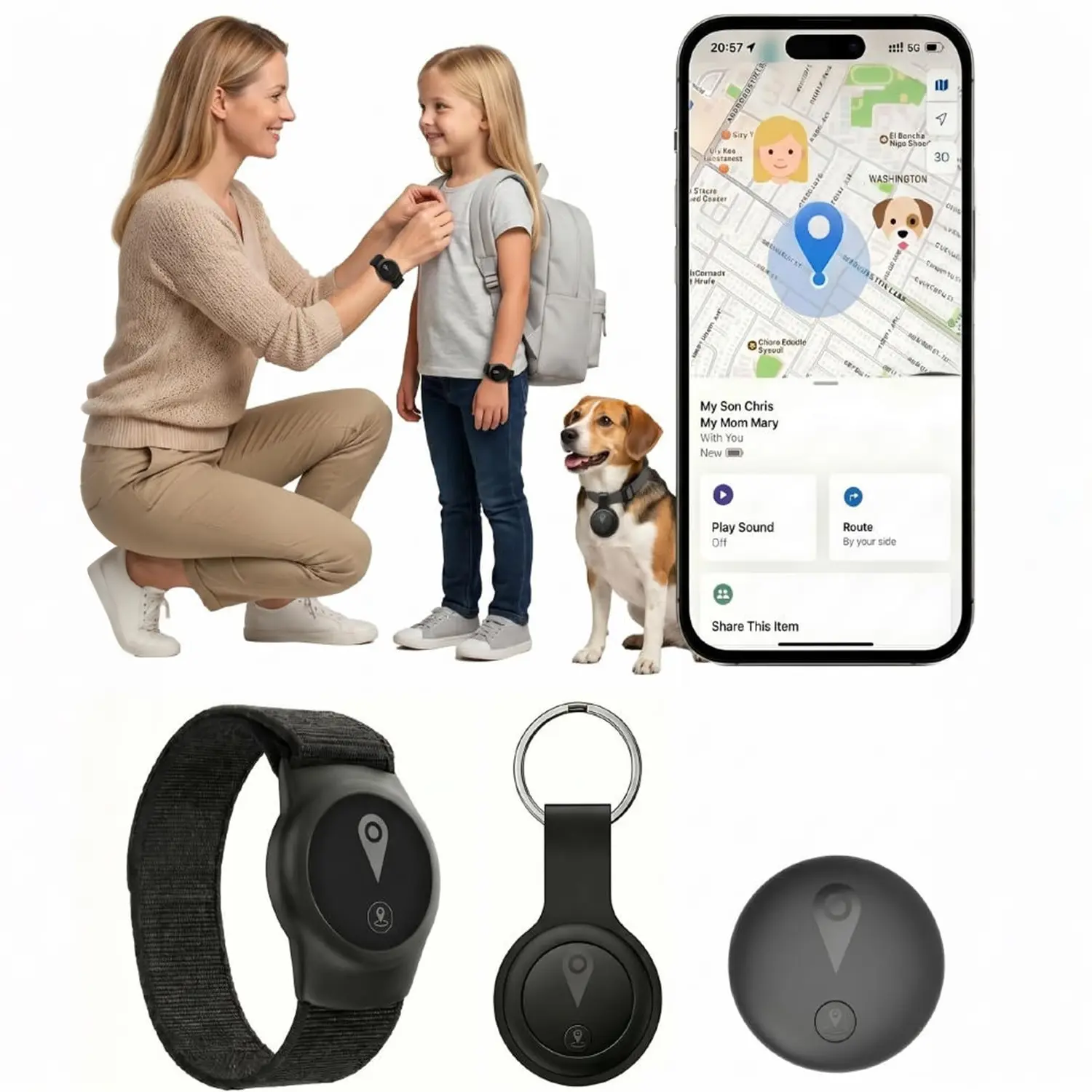 GPS Tracker for Kids, Smart Kids Tracker with Real-Time Location, for Android and iPhone No Monthly Fee & No SIM Card- Wearable Wristband & Keychain Design, IP68 Waterproof,Indoor & Outdoor Safety Use