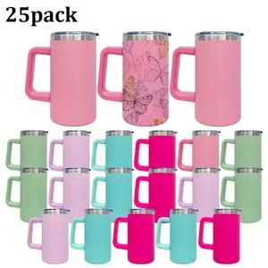 25pcs Candy Colored Sublimation Blank 20oz Coffee Mug with Plastic Handle Sublimation Stainless Steel Cups with Lid and Straw Perfect for Xmas Gift