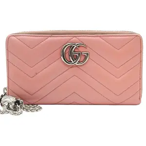 Pre-owned GUCCI Calf Skin Leather Crossbody Bags Pink Leather Marmont Zip Wallet with Crossbody Chain