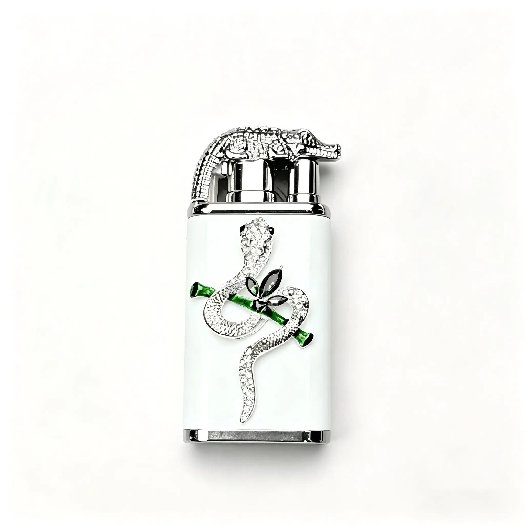 Elegant and luxurious custom-made crystal 3D relief snake-pattern lighter, retro crocodile-decorated windproof lighter, exclusive personalized luxury gift for collectors