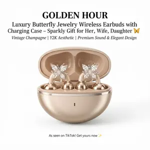 Fluffdrip Clip 04 Crystal Butterfly Wireless Earbuds - Y2K Aesthetic Jewelry Headphones, Unique Birthday Gift for Women & Girls, Bluetooth 6.0