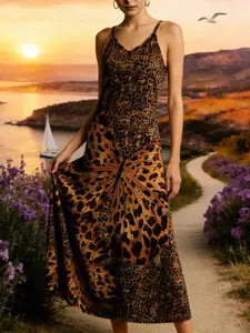 Tropical Leopard Print Sleeveless Dress, Summer Beach Vacation Essential, Perfect for Sand and Sun, Stylish and Comfortable