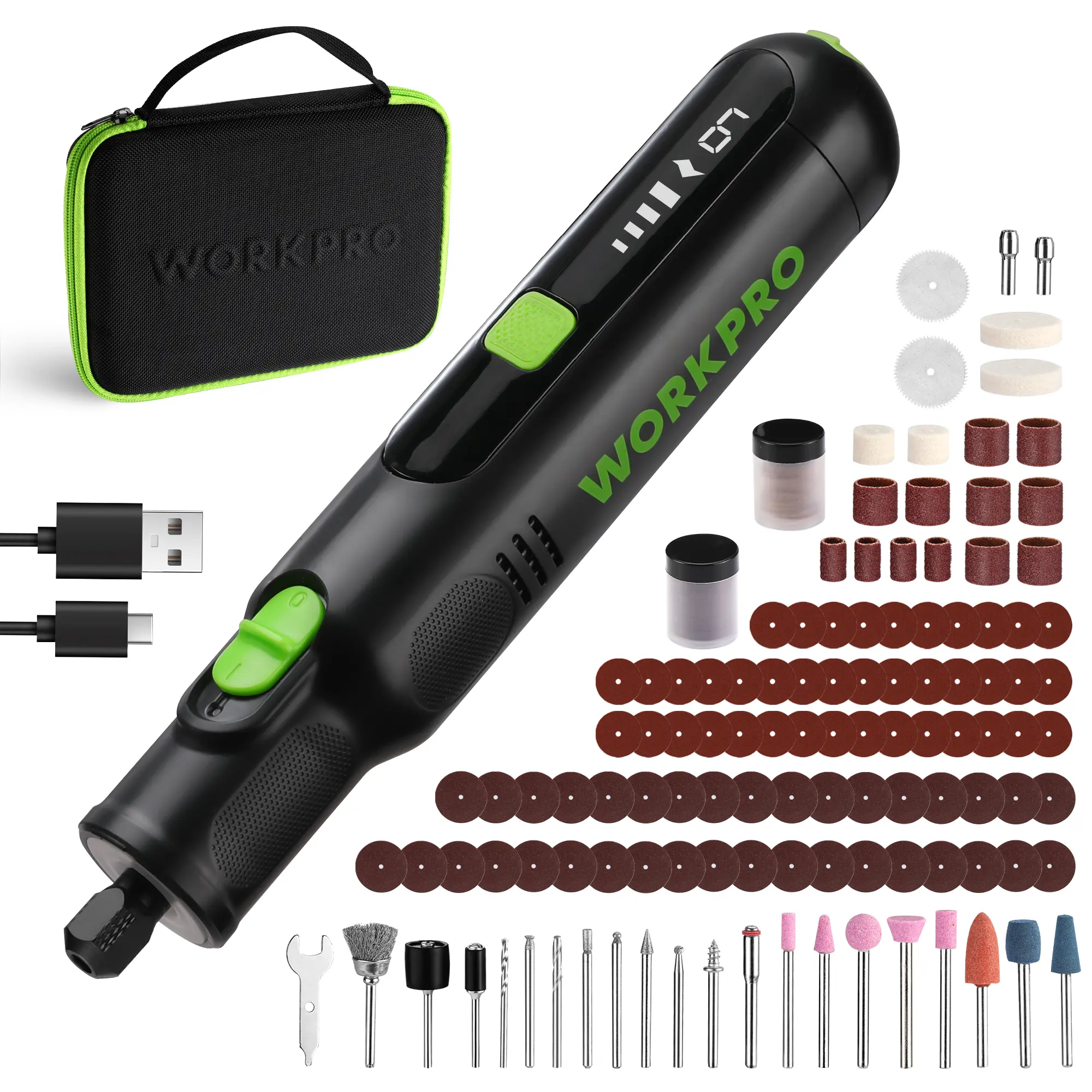 #fathersdaygift WORKPRO Cordless Rotary Tool, 8V Rotary Tool Kit with 117 Accessories, 6 Variable Speed, Type-C Charging, LED Work Light, Power Rotary Tool for Sanding, Polishing, Engraving, Drilling, Cutting, DIY