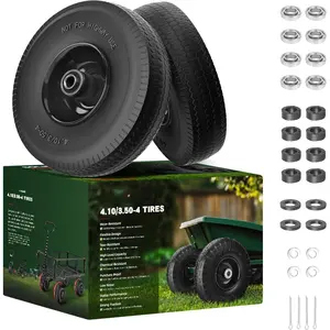 4.10/3.50-4 Tire and Wheel Flat Free,10-Inch Solid Wheel  with 5/8 Extra 3/4 &1/2 Bearings,2.2" Offset Hub -Compatible with Hand ,Wheelbarrow,(Wave,Black)