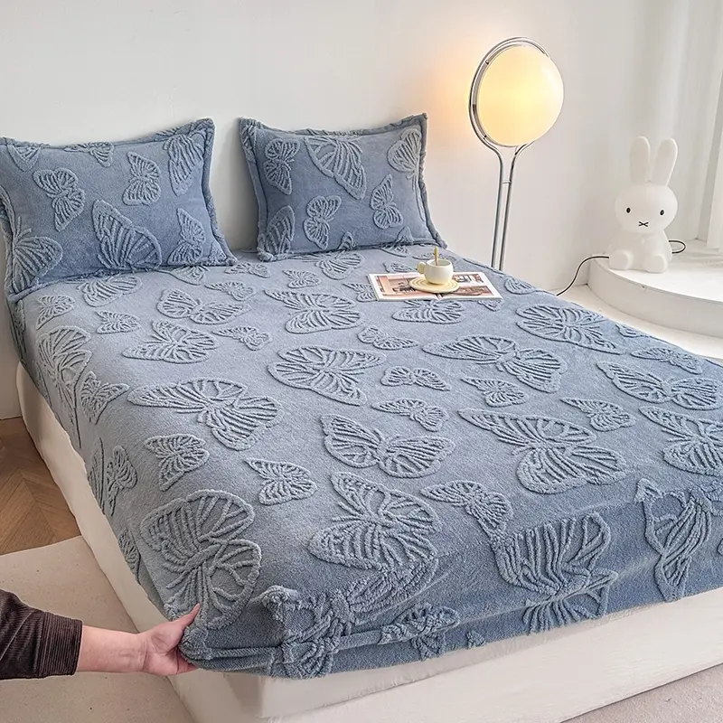 Butterfly Embroidered Bed Sheet Set, Soft Breathable Fabric, Elastic Edges Fit Any Mattress, Includes 1 Fitted Sheet and 2 Pillows, Breathable Durable Sheets, Embroidery Bedding, Bedsheet Sets