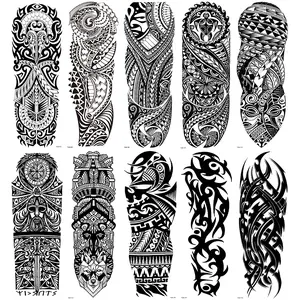10 Temporary Arm Tattoo Stickers, Tribal Totem and Polynesian Design, Waterproof Long-Lasting Realistic Fake Tattoos for Men and Women, Tattoo Paper