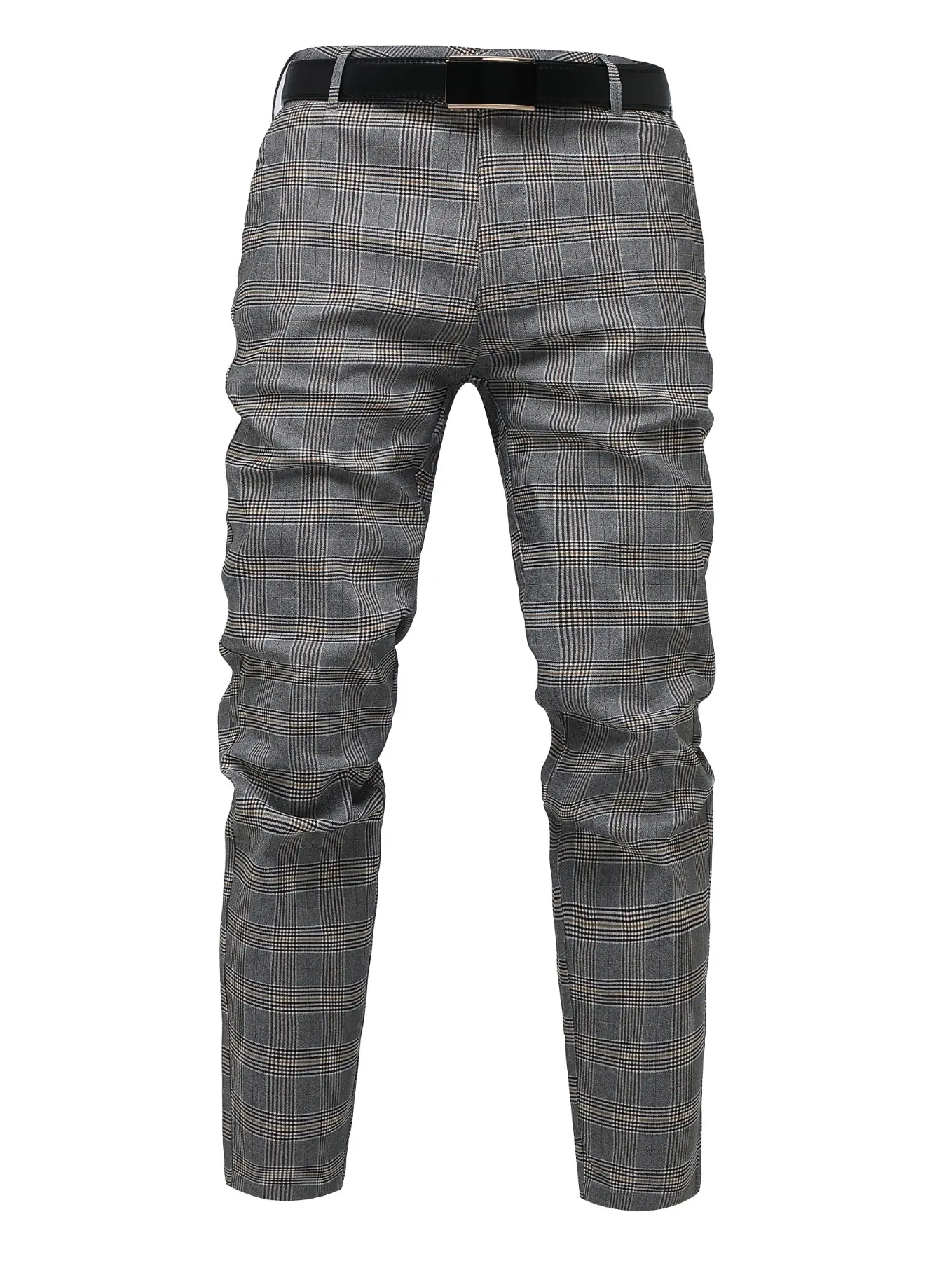 Men's Fitted Houndstooth Plaid Checked Suit Pants Formal Dress Pants, High-Quality Classic Versatile Business Long Pants, Comfortable Breathable Elastic Silver Color Men's Pants