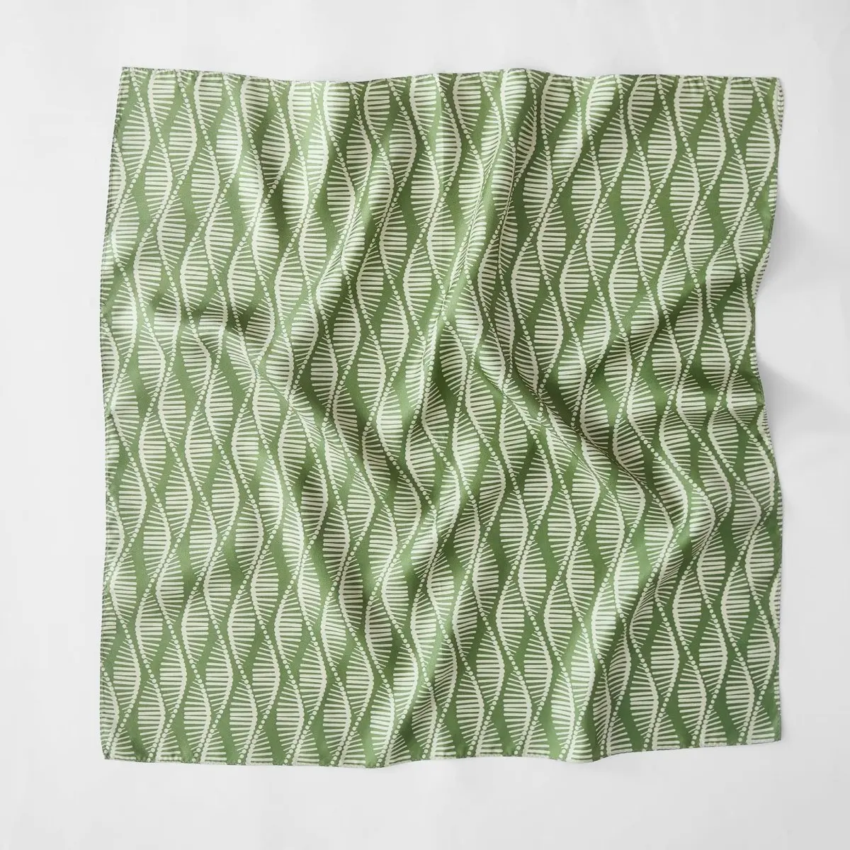 Lush Decor x Chuks Collins Shadow Bloom Silk Scarf - Sage Green & Cream Wave Pattern 100% Silk 26"x26" Summer Accessory