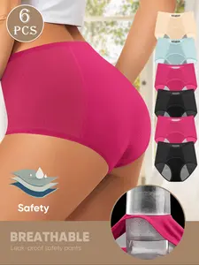 Women's Physiological Panties Set of 6, Triangle Underwear for Menstrual Leak-Proof, Breathable Mesh Fabric, Comfort Fit, All Seasons