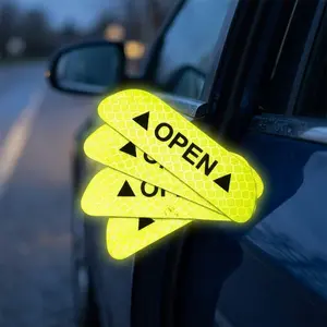 4-Pack High-Reflective Safety Stickers for Car Door, Motorcycle & Bike - Waterproof Durable Open Warning Decals, Night Visibility Enhancer, Universal Vehicle Safety Accessories