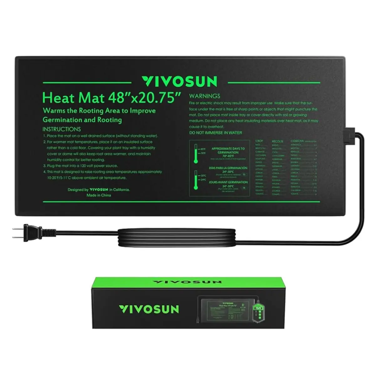 VIVOSUN Durable Waterproof Seedling Heat Mat 10" x 20.75" UL & MET-Certified Warm Hydroponic Heating Pad for Germination, Indoor Gardening, Greenhouse
