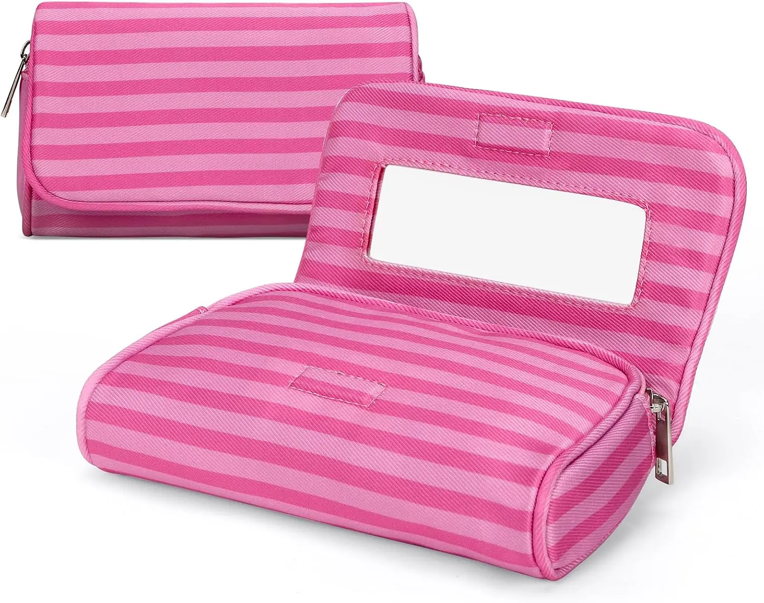 Women’s Cute Nylon Makeup Bag with Built-in Mirror, Protable Lightweight Cosmetic Bag, Trendy Toiletry Bag for Travel