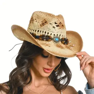Stunning Ladies’ Straw Cowboy Hat - Classic Western Style Cowboy Hats for Women with Wide Brim and Chin Strap - Perfect for Outdoor Activities, Festivals, and Country Music Events
