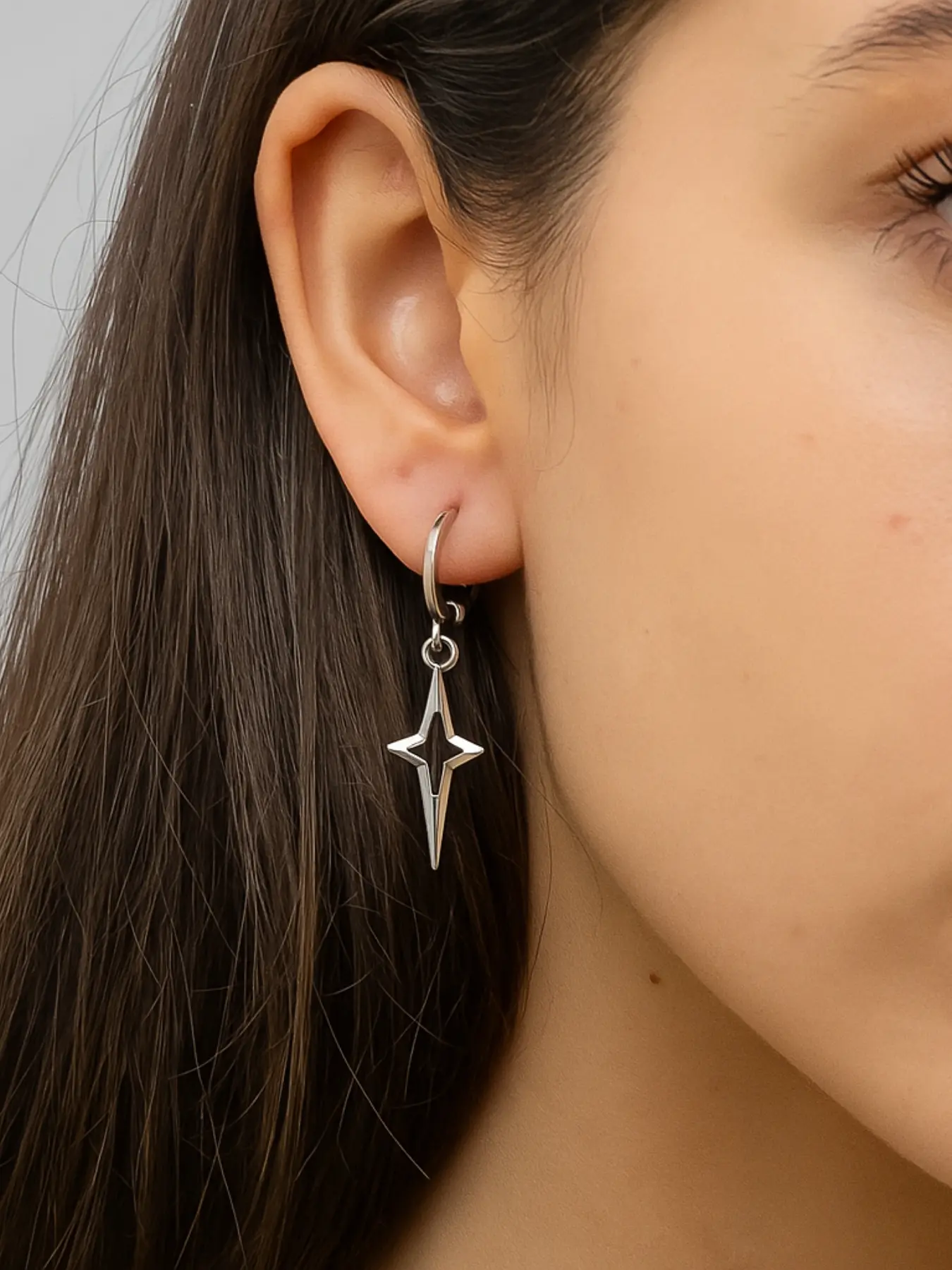 1 pair Punk Metal Hollow Star Dangle Earrings for Women Silvery Vintage Cross Drop Earrings Trendy Statement Loop Jewelry Gift, Fashionable Jewelry Accessories, Punk Style Earrings