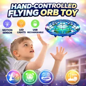 Hand-Controlled Flying Orb Toy for Kids LED Hover Drone Ball with Motion Sensor USB Rechargeable Indoor Play Safe Cage Design