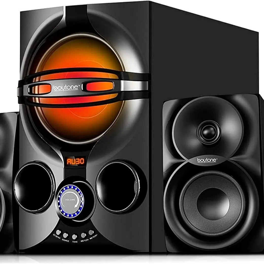 Boytone BT-324F 2.1 Wireless Bluetooth Stereo Home Theater Audio Speaker System with Subwoofer, 40W RGB LED Light, FM Radio, SD/USB Ports, MP3 Digital Playback, Full-Function Remote Control, Cable for Smartphones/Devices