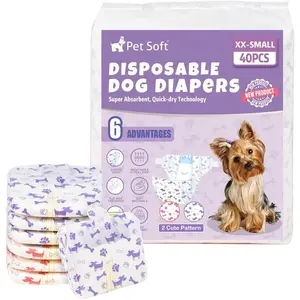 Pet Soft Female Dog Diapers - Disposable Doggie Diapers with Wetness Indicator, Puppy & Cat Diaper Super Absorbent, Fit for Female Dog in Heat or Incontinence, 40pcs (XXS, Mixed)