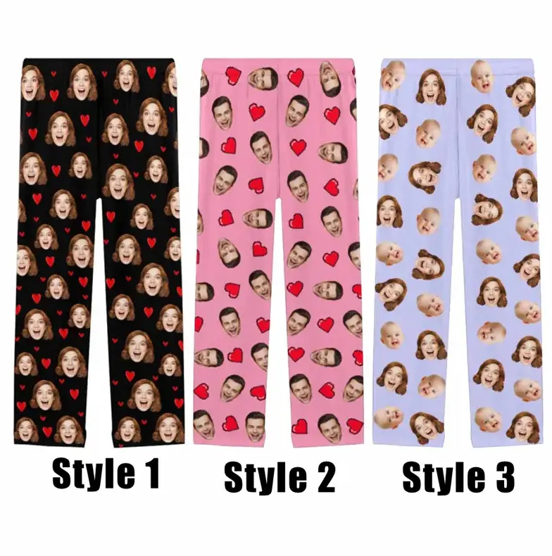 Personalized Face Pajama Pants, Custom Photo Pajama Pants, Family Picture Lounge Sleep Pants, Personalized Gift for Mom & Dad