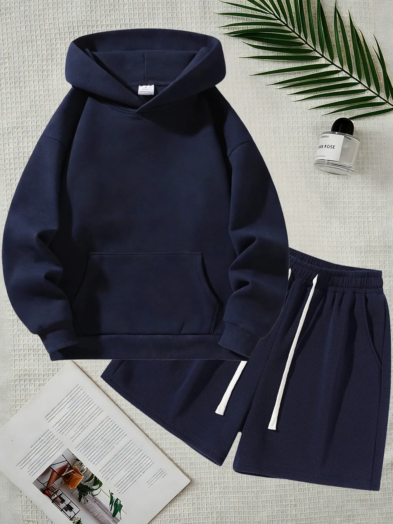 Men's Casual Solid Color Sportswear Set, Casual Activewear Set, Casual Sporty Set, Hooded Sweatshirt & Shorts, Unisex Homewear, Suitable for Daily Wear and Outdoor Activities