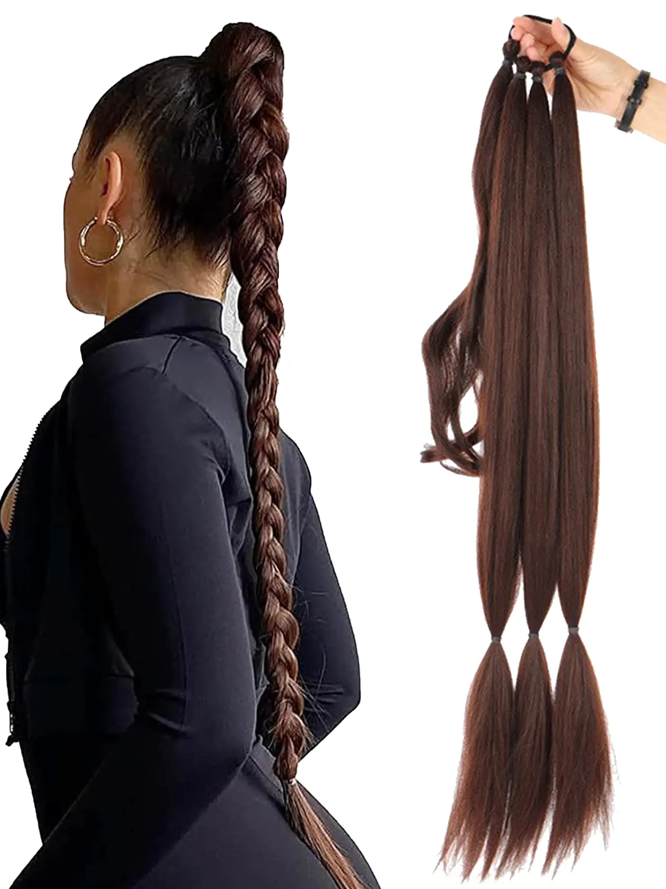 Long Braided Ponytail with Bow Hair Extension, with Hair Loop DIY Straight Hair Drawstring Ponytail Extensions - Ponytail Hairpieces for Women, Synthetic braided hair, Synthetic Ponytails