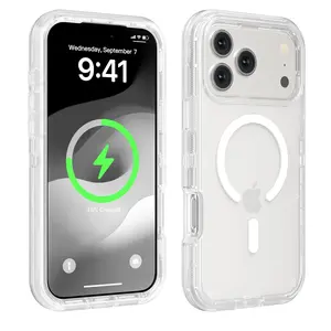 ROTUNOE 3 Layer Case for iPhone 17 Pro Max 17 Air 16 15 14 13 Pro Max, Magnetic MagSafe Defender Case, Hybrid Heavy Duty Shockproof Case, Transparent Clear Cover