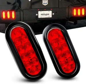 Nilight 6" Oval Red LED Tail 2PCS w/Surface Mount Grommets Plugs IP65 Waterproof Stop Brake Turn Trailer Lights for RV Truck Jeep, Led Lights Car