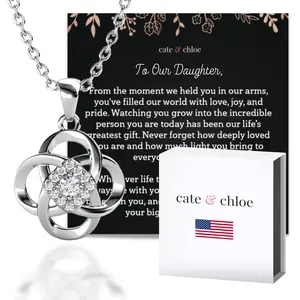 Nyssa 18k White Gold Plated Flower Pendant Necklace with Simulated Diamond Crystals & Sentimental Message for Daughter