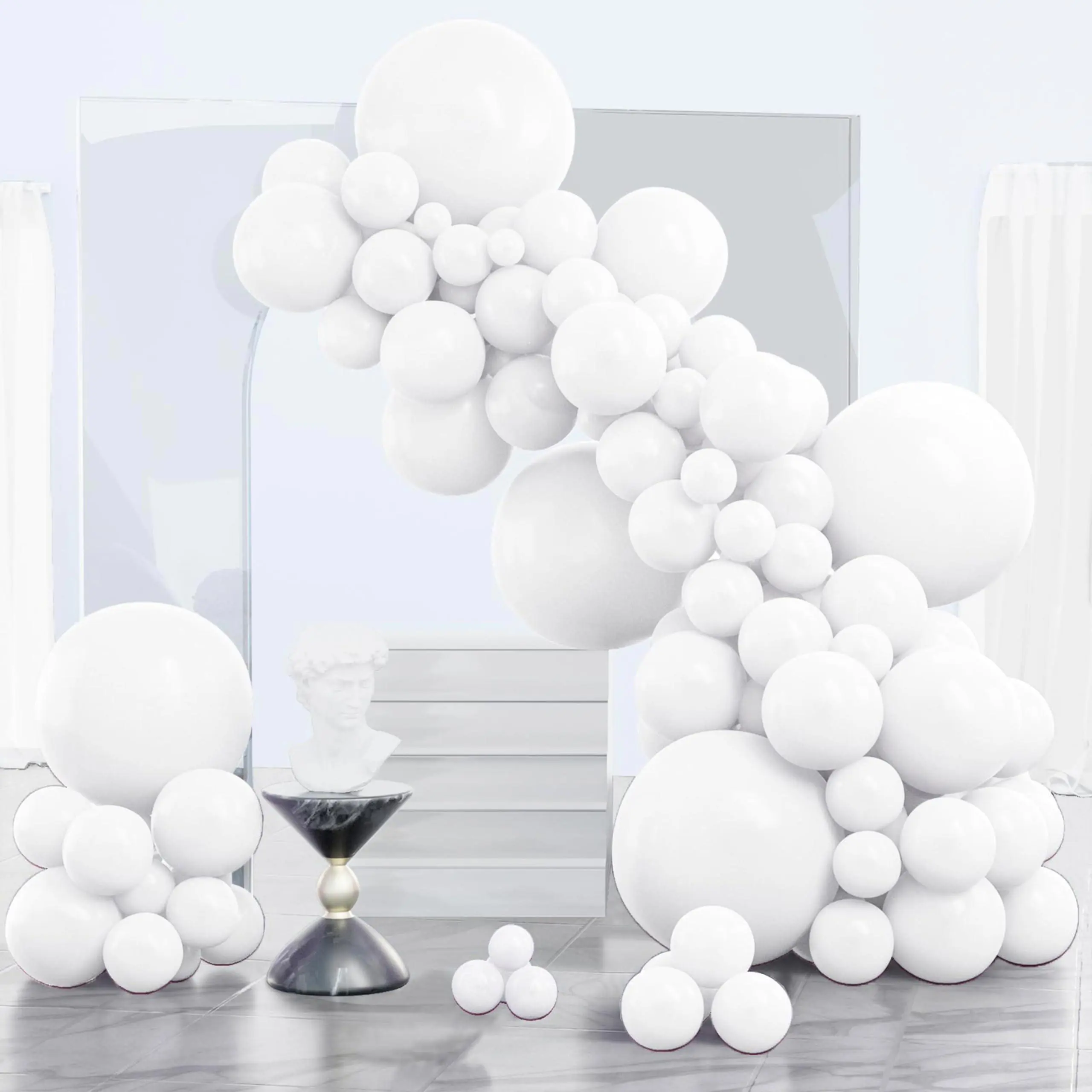 PartyWoo Multi-Size Matte White Round Latex Balloons 140pcs - 18/12/10/5in, Quick Inflate Neck, Solid Pattern for Wedding, Graduation Party Decorations, Balloon Arch Backdrop White-Y13