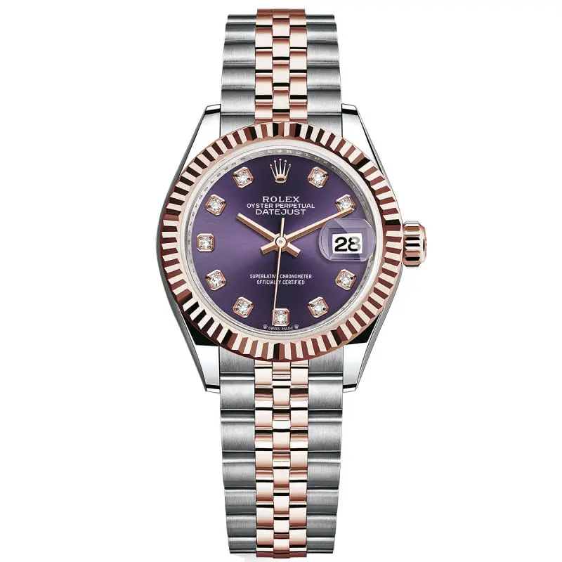 Rolex Lady-Datejust 28 279171 Two-Tone Everose Gold Fluted Bezel Aubergine Diamond Dial WHT031671