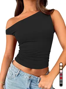 Women Off Shoulder Casual Fashion Womenswear Tops Sleeveless Shirts Y2K Going Out Crop Cropped Tank Top