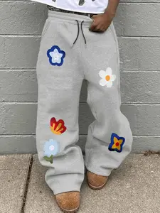 Cute Floral Pattern Casual Streetwear Pants, Bohemian Bottoms, Comfortable Skin-Friendly Fabric, Soft and Free, Fitted Style, Fall & Winter Wear