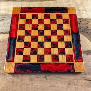 Black Onyx/Red Lava Cherry Wood Chess Board (INCLUDES PIECES)