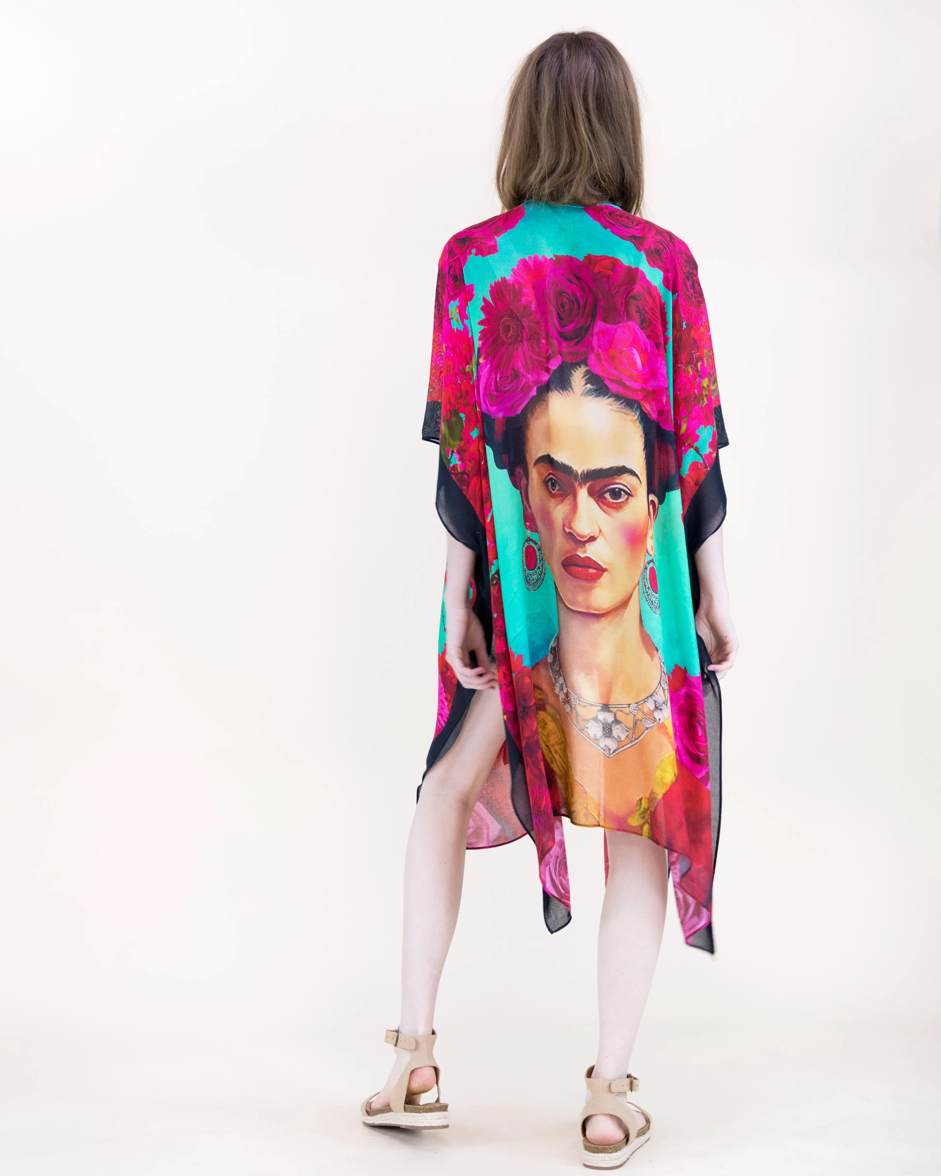 Women's Viscose Lightweight Wide Kimono Sleeve Casual Cover Up - Bold Artistic Print Open Front Cardigan, Beach Cover Up for Boho Cruise Ootd Swimsuit, Cold Wash (Mosaic, Tie Dye, Paisley, Polka Dot, Portrait Prints)