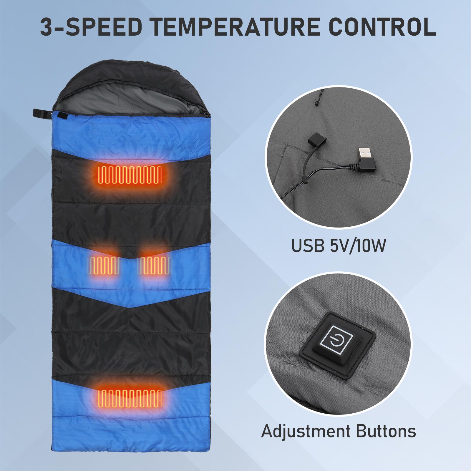 Rectangular Heated Sleeping Bag, Lightweight Sleeping Bag with Multi USB Powered Heating Pads, Waterproof Compact Envelope Sleeping Bag for Backpacking Hiking, Blue Rectangular Heated Sleeping Bag, Lightweight Sleeping Bag with Multi USB Powered Heating Pads, Waterproof Compact Envelope Sleeping Bag for Backpacking Hiking, Blue