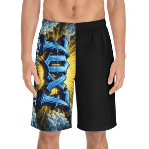 70x7 Streetwear Men's Board Shorts — Bold Blue Graffiti Graphic