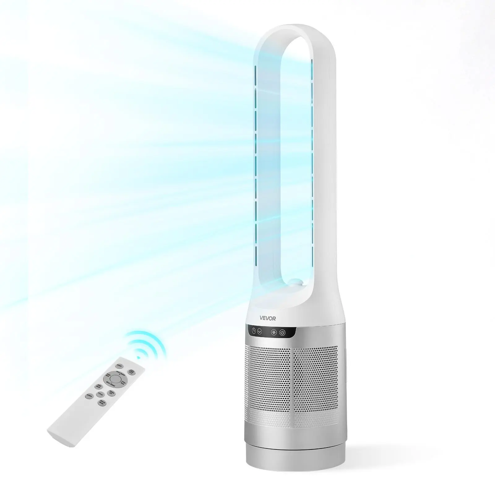 【summerfinds】VEVOR Bladeless Tower Fan, 65° Oscillating Standing Fan, 12 Speeds & 4 Modes & 8H Timer, 14.76 ft/s High Velocity Floor Air Circulator, Powerful Airflow for Bedroom, Living Room, Home, Office, White