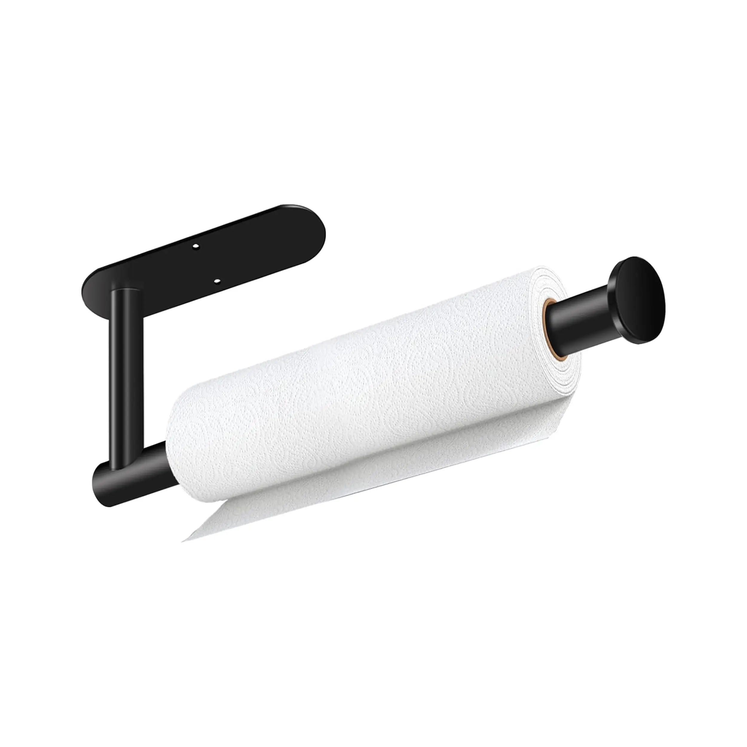 Adhesive Paper Towel Holder Under Cabinet Wall Mount for Kitchen Paper Towel, Black Paper Towel Roll Holder Stick to Wall, Stainless Steel（Black）