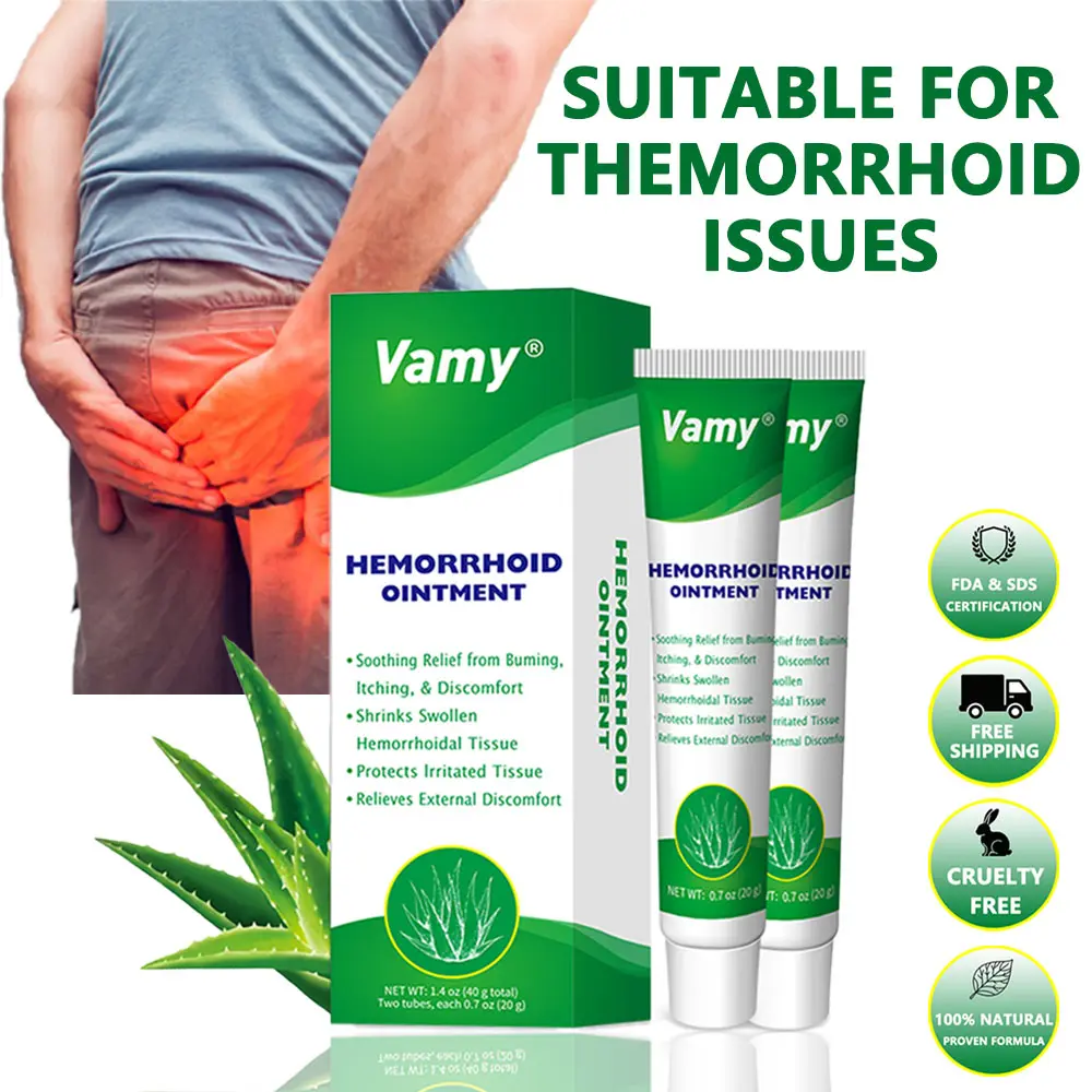 VAMY Organic Natural Hemorrhoid Wellness Cream-Gel Treatment - 1.4 oz Skin-Friendly Alcohol-Free Antiseptic Soothing Body Lotion & Cream, Shrinks Swelling, Includes Finger Cots, Apply 4 Times Daily (Not for Acne)