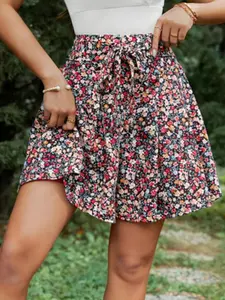 Plus Size Women's Floral Print Boho Bohemian High Waist A-Line Skirt, Summer Fashion Lightweight Casual Comfortable Flowing Design Womenswear Bottom