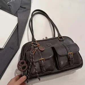 Shoulder Bag Retro Top Handle Bag Y2k 90s Multiple Pockets Designer Handbag Soft Trendy Underarm Purse