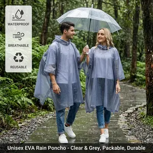 2 Pack Reusable Rain Ponchos for Adults - Heavy Duty Emergency Raincoats with Drawstring Hood Waterproof Survival Gear Perfect for Outdoor Hiking Camping Travel Fishing Festival Events