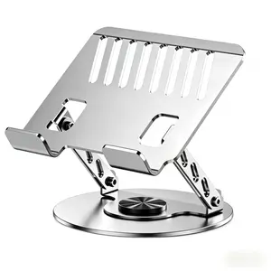 Ergonomic Carbon Steel Laptop Stand with 360° Swivel Base, Foldable Adjustable Notebook Holder with Cooling Holes, Durable Laptop Elevator for Desk, Fits 10-17.3 Inch Laptops, Perfect for WFH, Student Dorms, Office & Heavy-Duty Gaming Setup