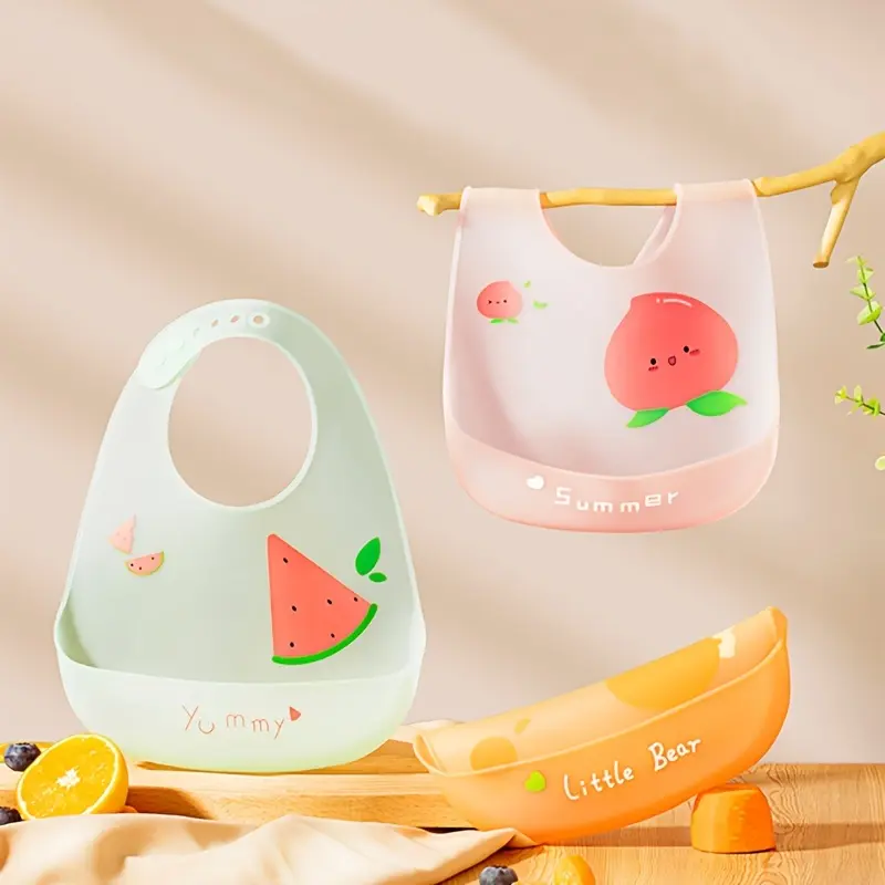 Baby Fruit Bibs 2 Pieces, Waterproof Silicone Bibs, Lightweight, Thin, Soft, Easy To Clean, Convenient To Store