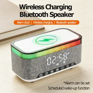 Wireless Speaker, 10W Bluetooth Speaker with 15W Wireless Charging, 13-Color Night Light, Alarm, White Noise, FM Radio, Portable, Stereo, TWS, BT5.3, for Home, Office & Bedroom (White)
