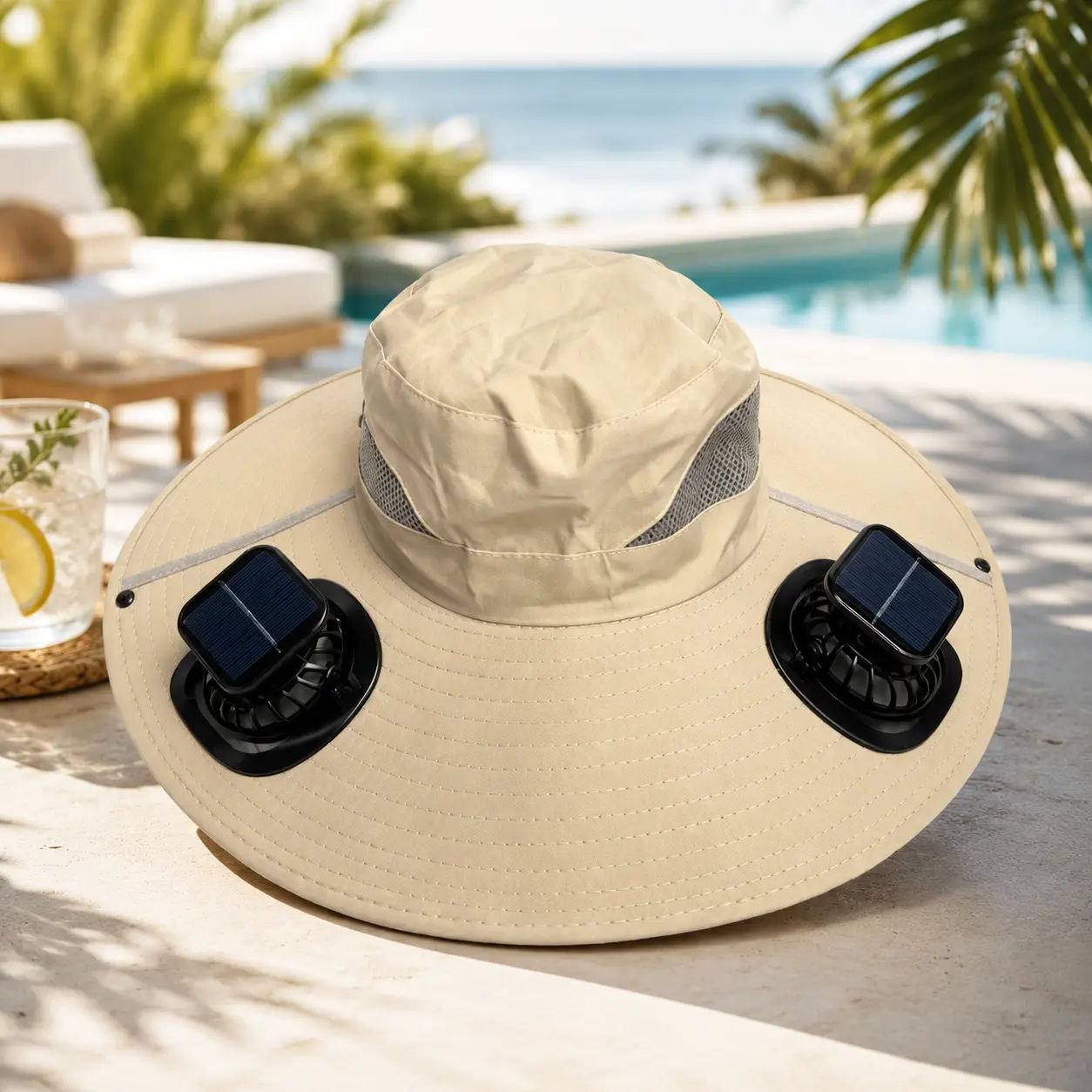 Solar Fan Sun Hat for Men & Women, Wide Brim UV Protection Hiking Hat with Dual Solar Powered Cooling Fans, Breathable Outdoor Fishing Hat for Camping, Gardening, Beach and Safari Travel